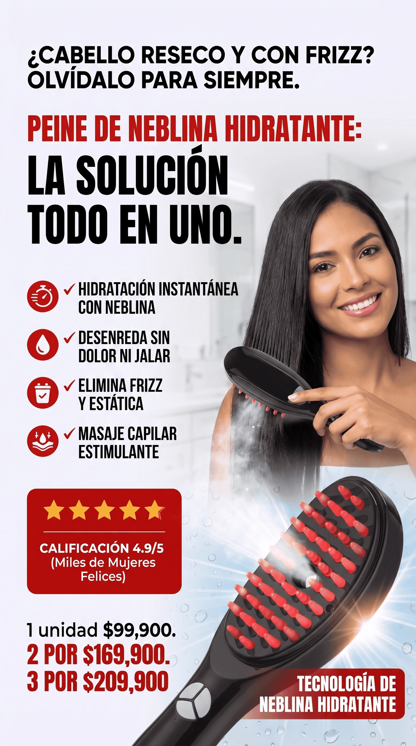 Velour™ Cepillo Alisador con Luz LED Terapéutica